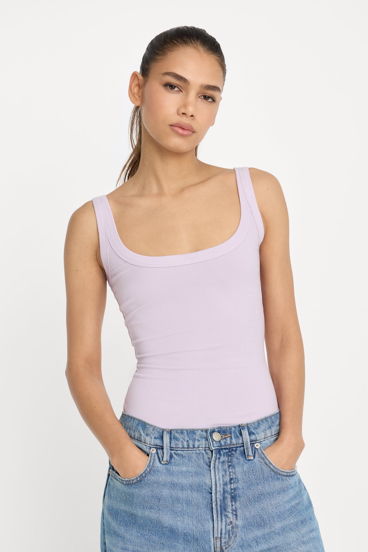 MODAL RIB TANK BODYSUIT | LIGHT LILAC-1 | GOOD AMERICAN | MODEL_A