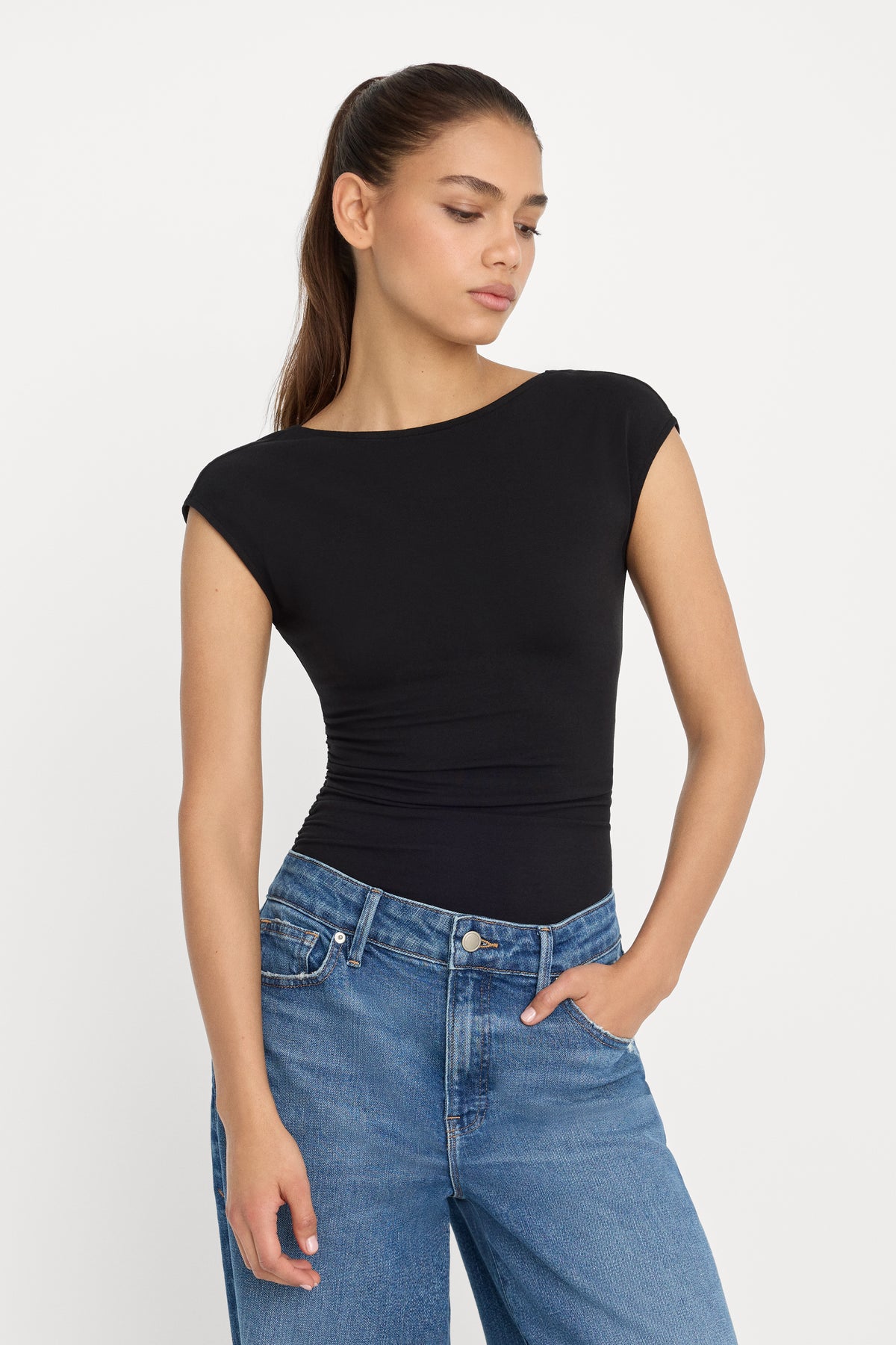 SUPER STRETCH OPEN BACK BODY SUIT | BLACK001