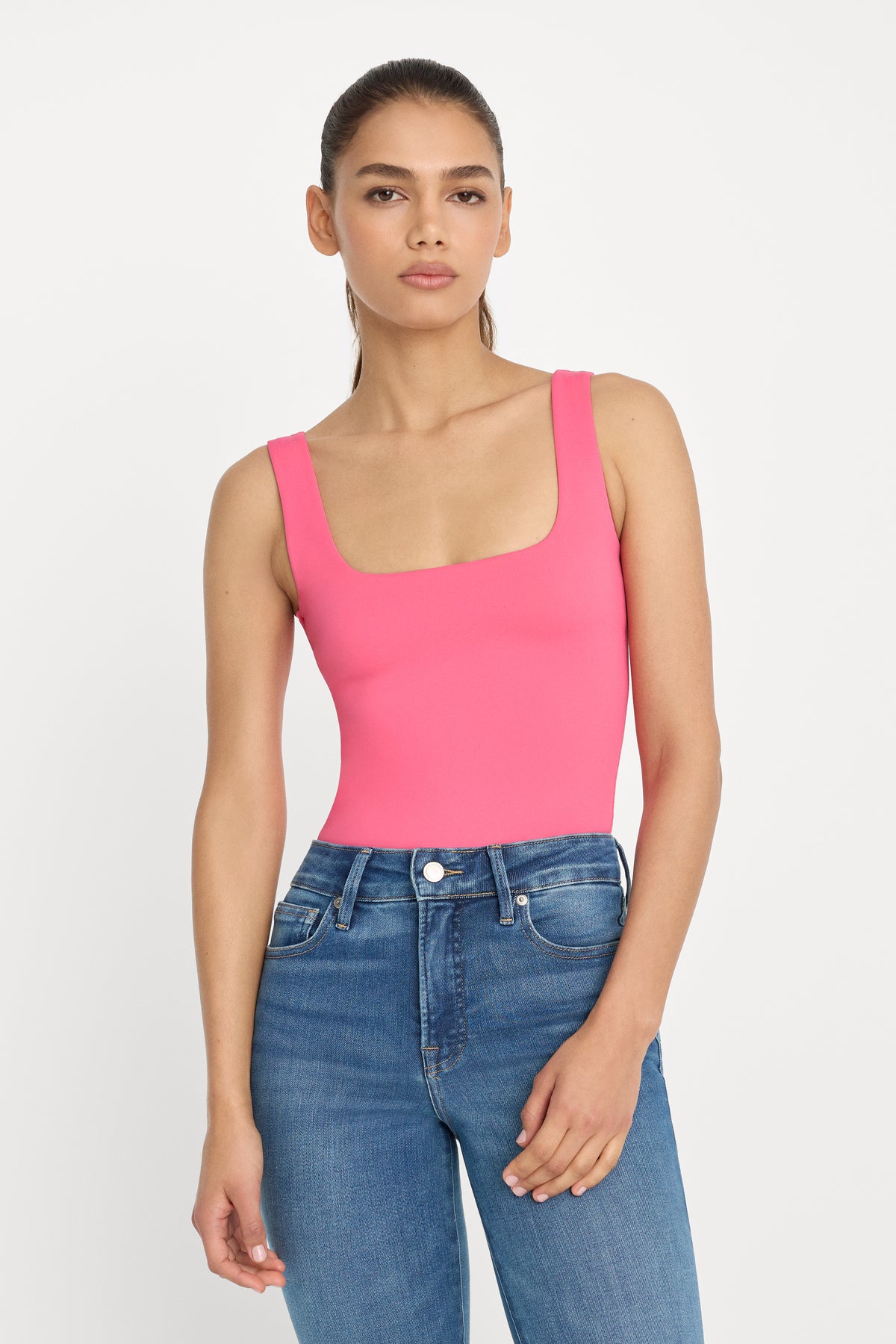 SCULPTING MODERN TANK BODYSUIT | STRAWBERRY PINK-3 | GOOD AMERICAN | MODEL_A