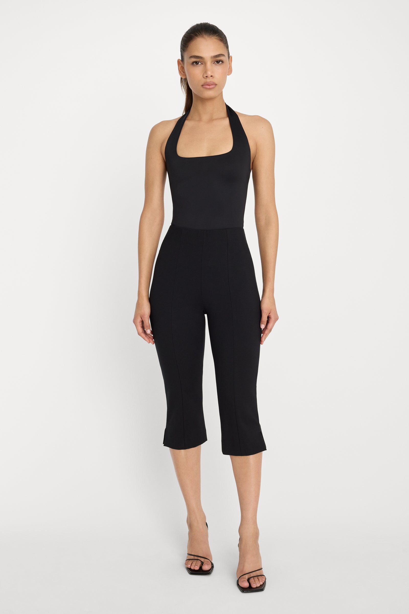 SCULPTING HALTER SQUARE NECK BODYSUIT| BLACK001