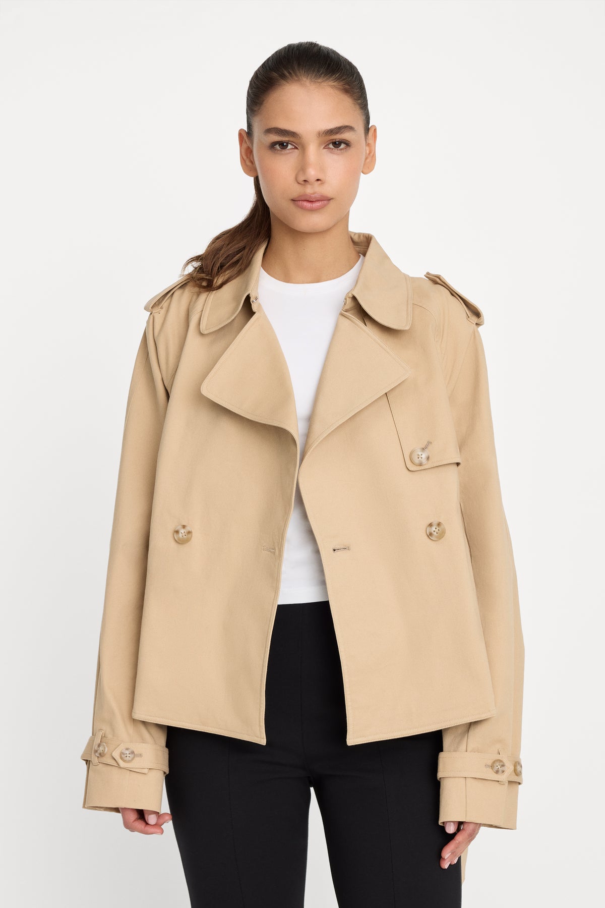 THE CROPPED TRENCH JACKET | SANDY FAWN