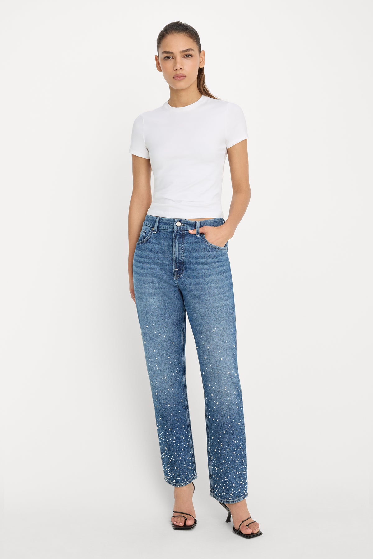 GOOD ICON STRAIGHT ANKLE PEARL JEANS | INDIGO1186-1 | GOOD AMERICAN | MODEL_A
