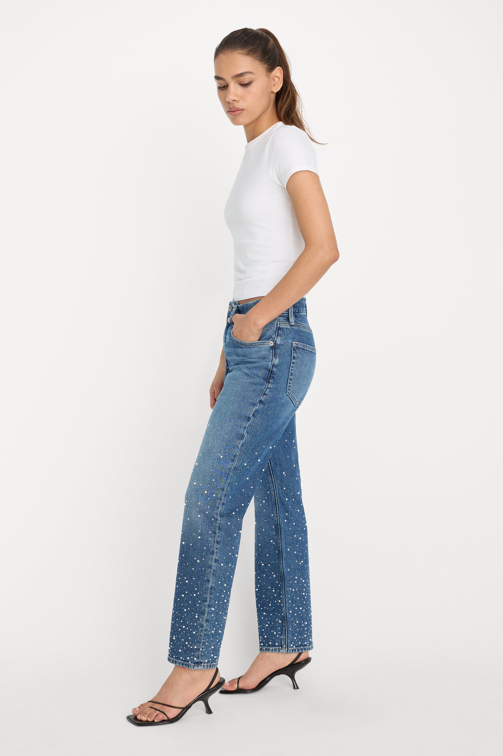 GOOD ICON STRAIGHT ANKLE PEARL JEANS | INDIGO1186