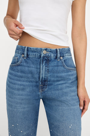 GOOD ICON STRAIGHT ANKLE PEARL JEANS | INDIGO1186