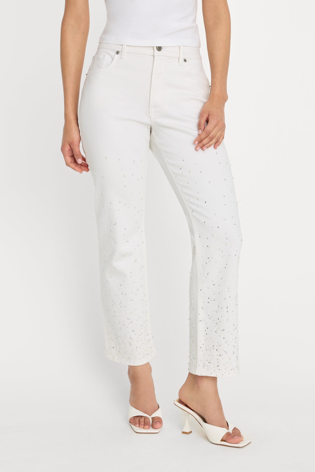 GOOD ICON STRAIGHT ANKLE PEARL JEANS | WHITE001
