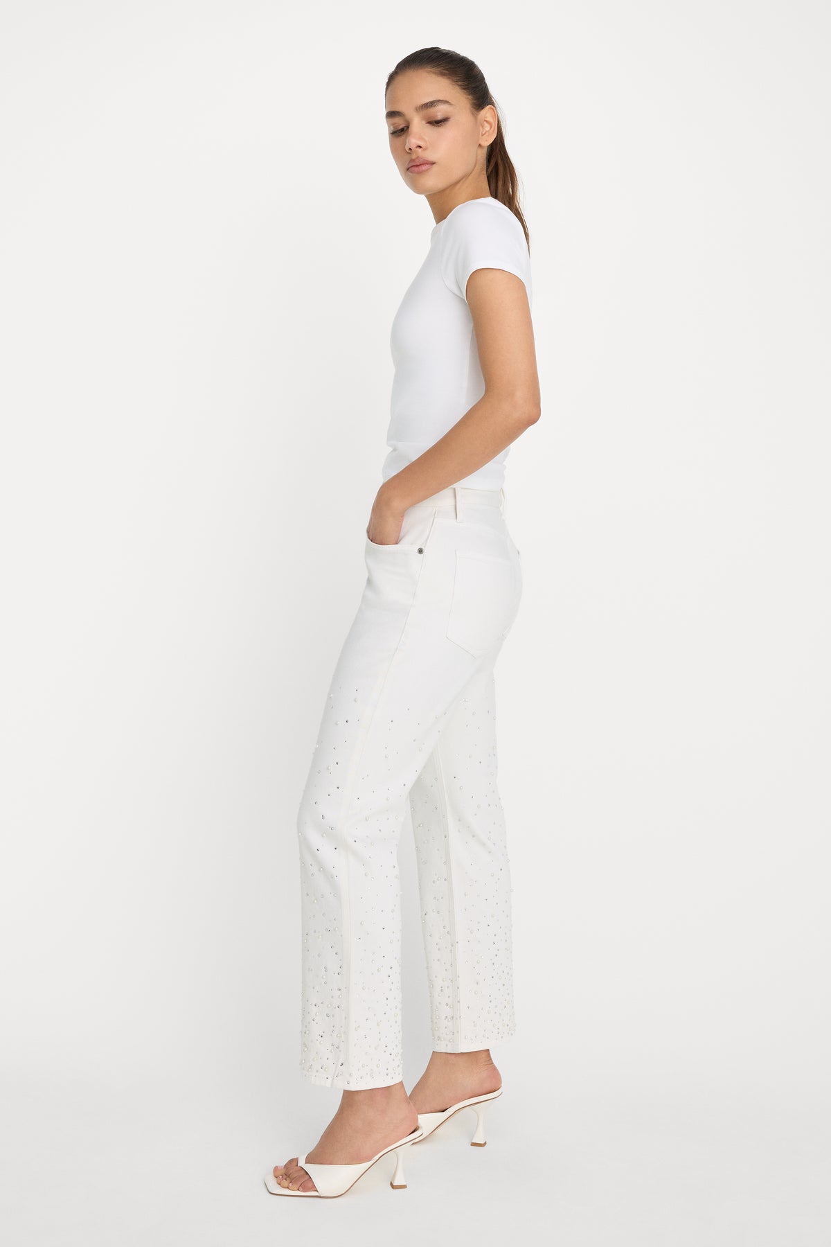 GOOD ICON STRAIGHT ANKLE PEARL JEANS | WHITE001