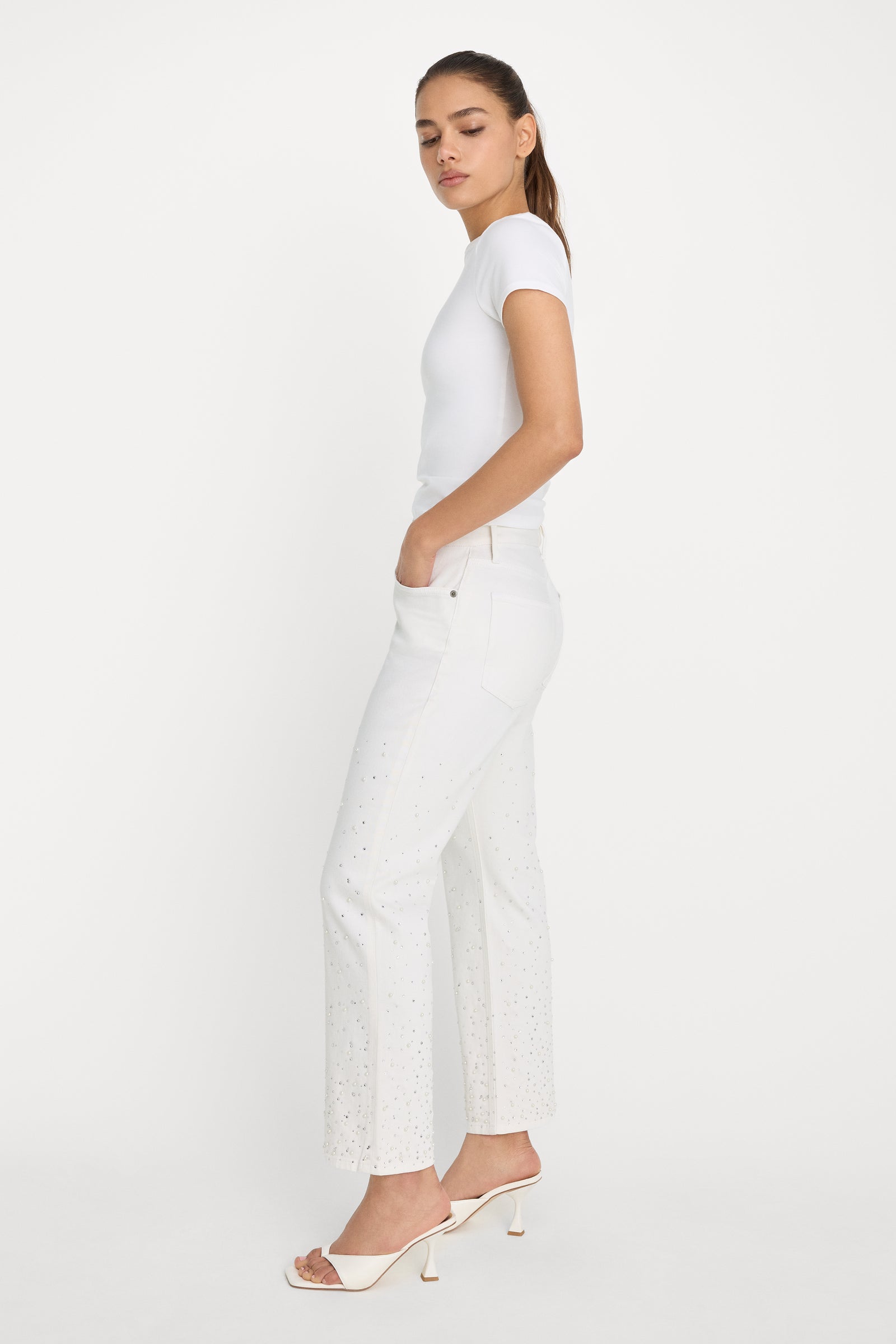 GOOD ICON STRAIGHT ANKLE PEARL JEANS | WHITE001