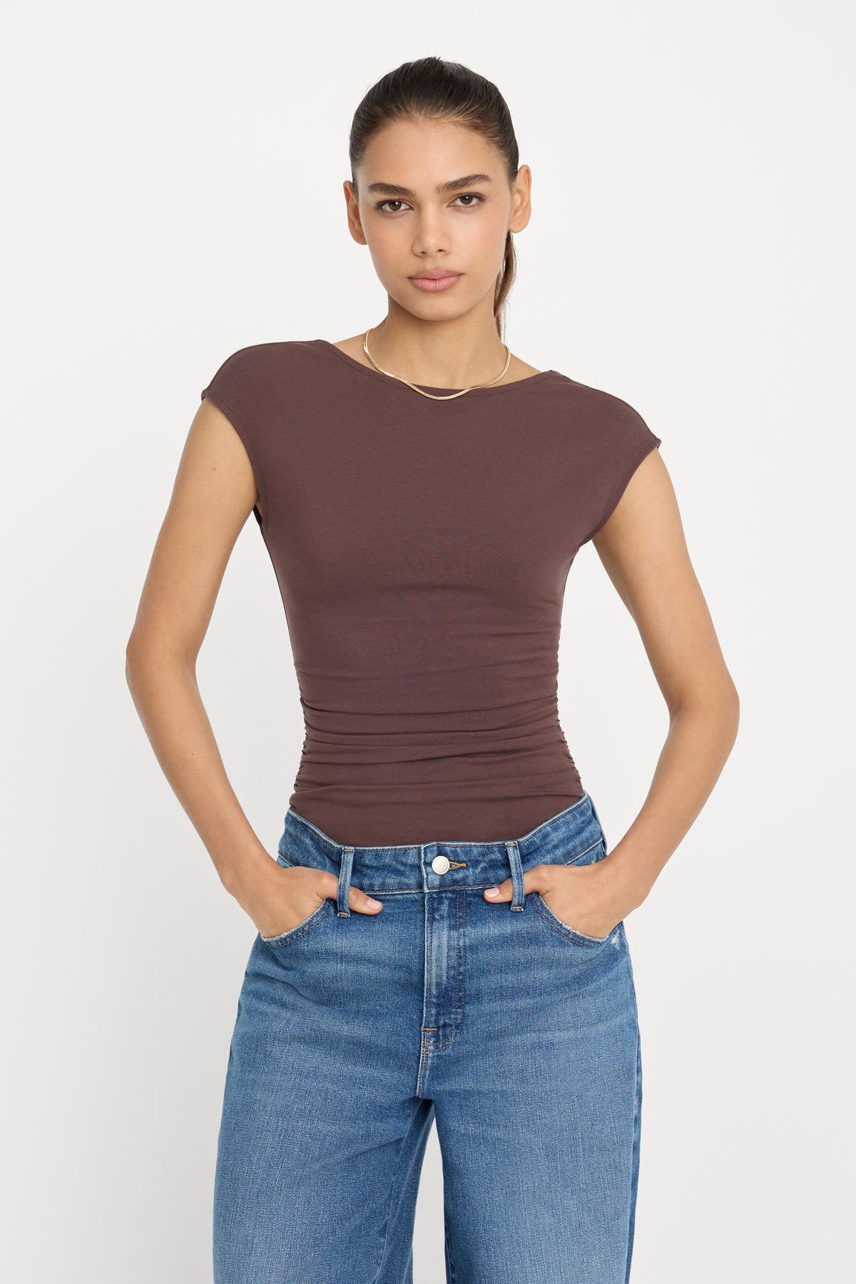 SUPER STRETCH OPEN BACK BODY SUIT | BITTER COCOA-4 | GOOD AMERICAN | MODEL_A