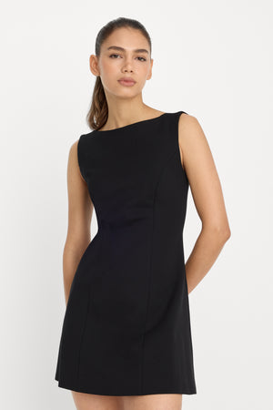 SOFT STRETCH PONTE MINI DRESS | BLACK001