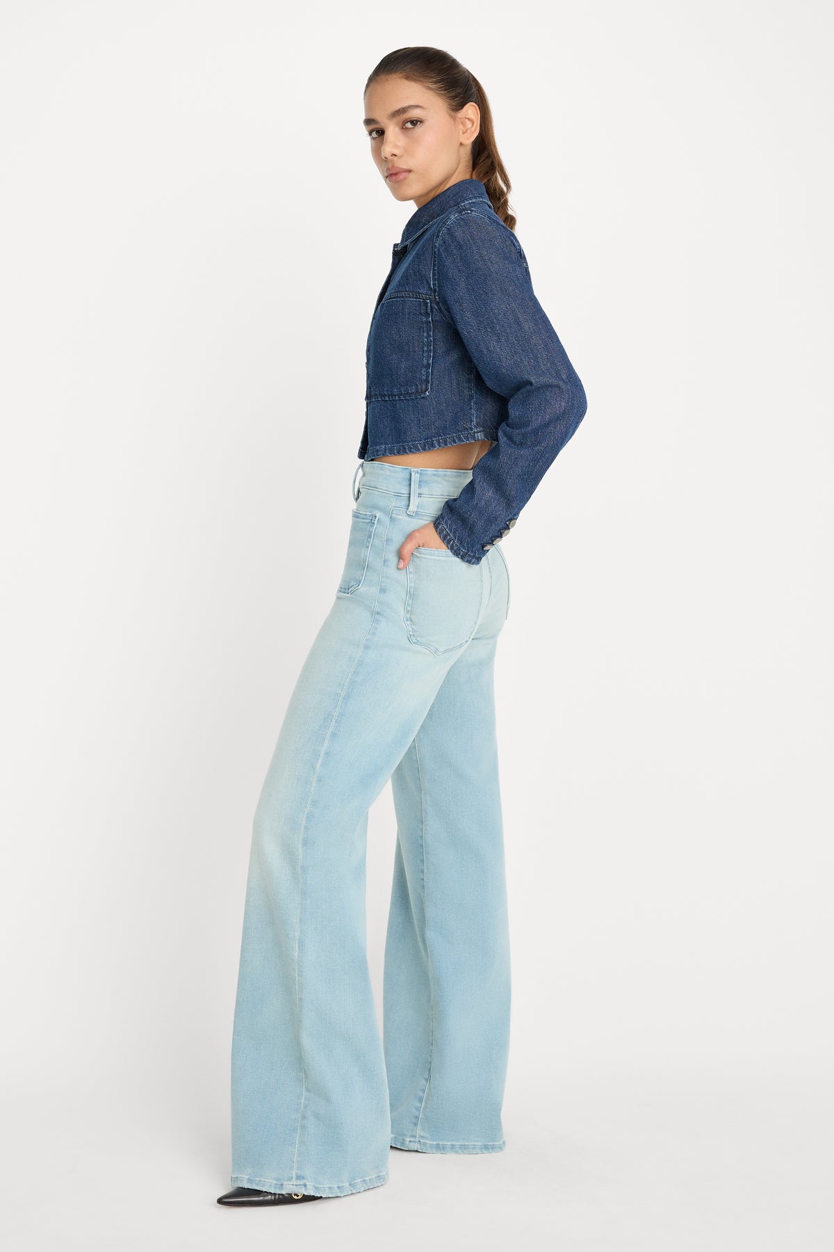 SOFT TECH GOOD WAIST PALAZZO JEANS | INDIGO1129-4 | GOOD AMERICAN | MODEL_A