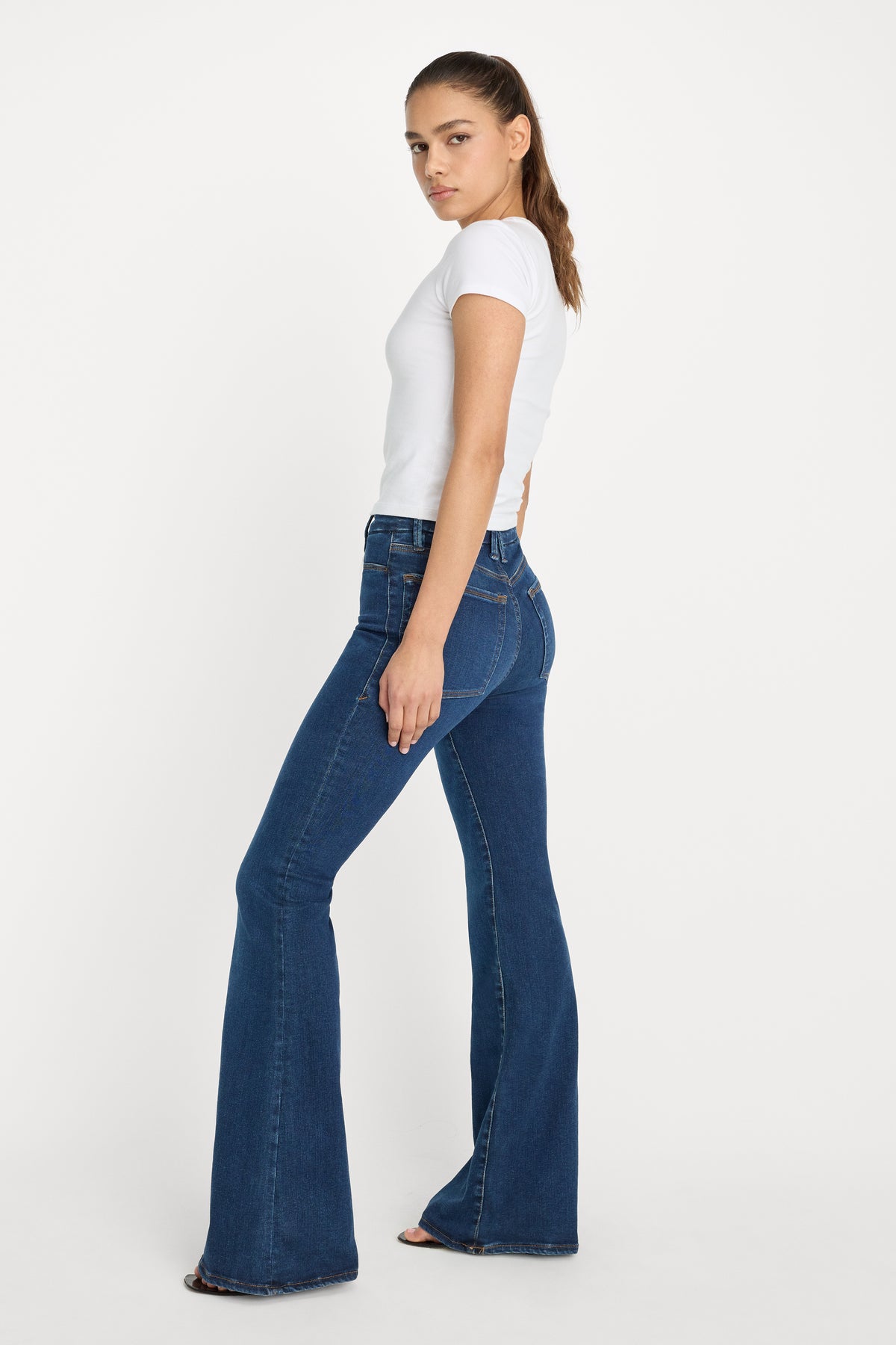POWER STRETCH PULL-ON FLARE JEANS | INDIGO491