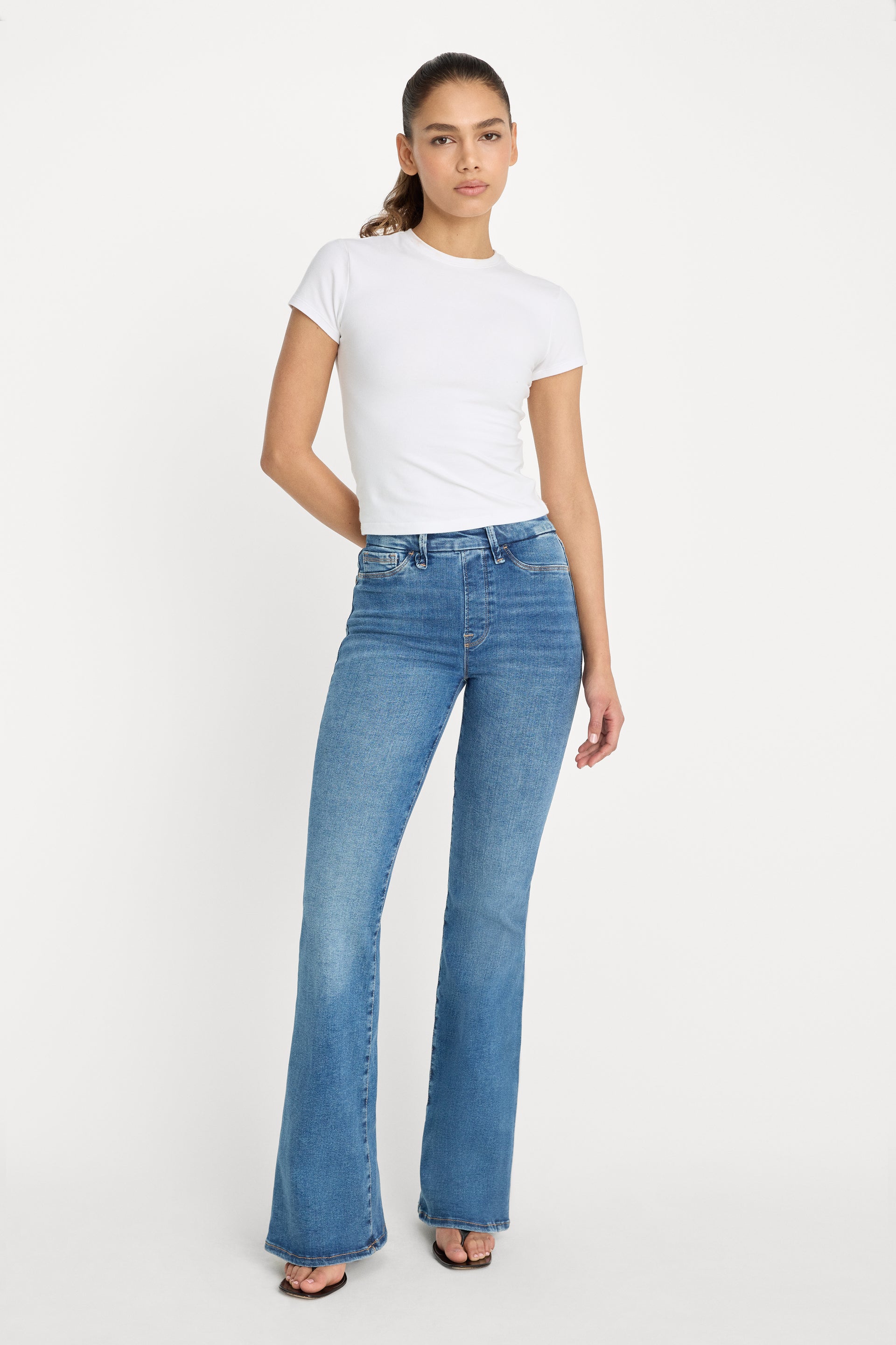 POWER STRETCH PULL ON FLARE JEANS INDIGO490