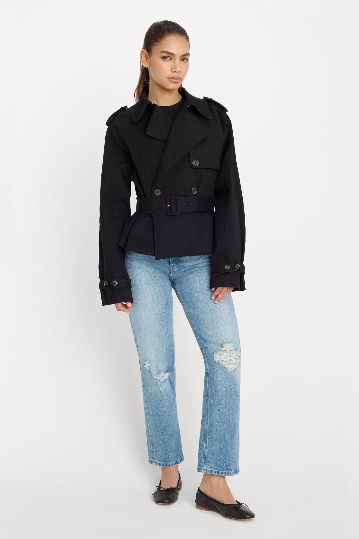 CROPPED TRENCH JACKET | BLACK001