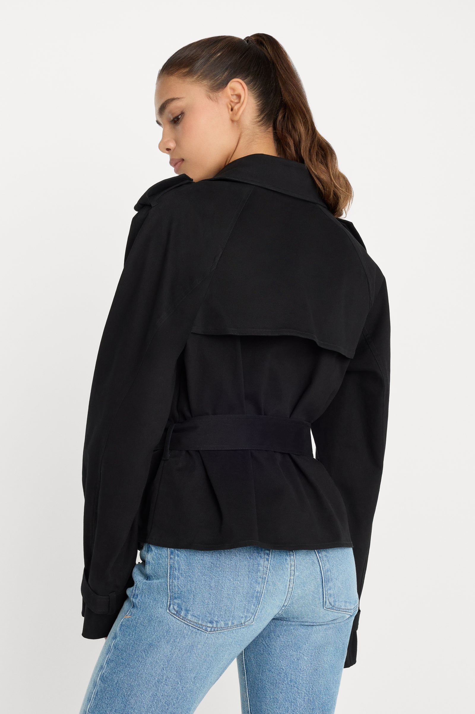 CROPPED TRENCH JACKET | BLACK001