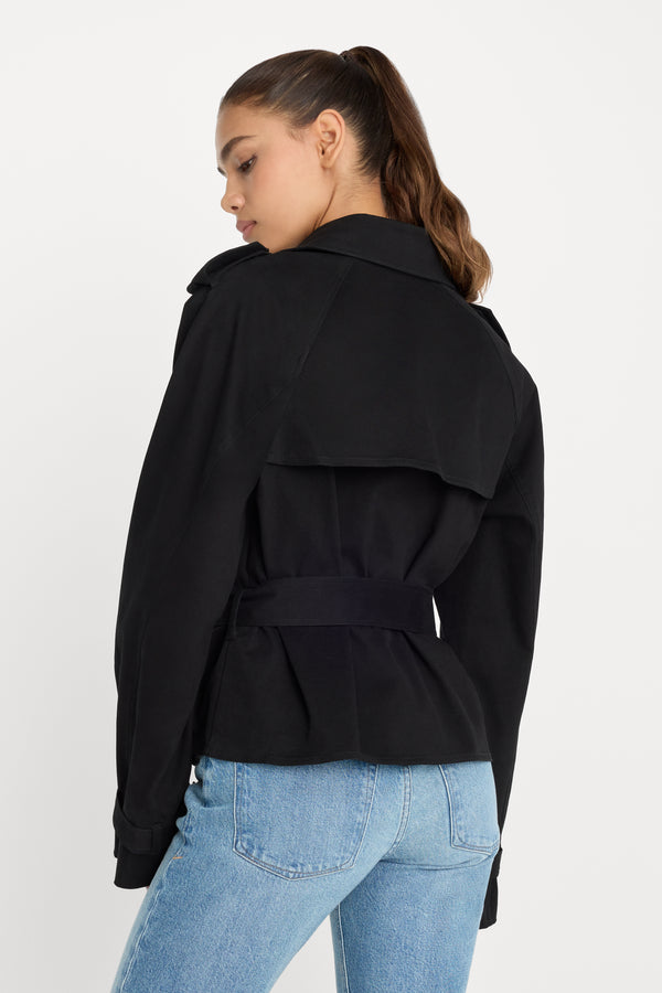 CROPPED TRENCH JACKET | BLACK001