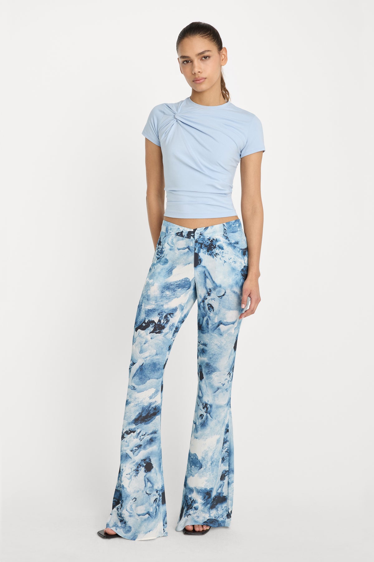 V WAIST CHIFFON FLARE PANTS | BLUE ANGEL PRINT-1 | GOOD AMERICAN | MODEL_A