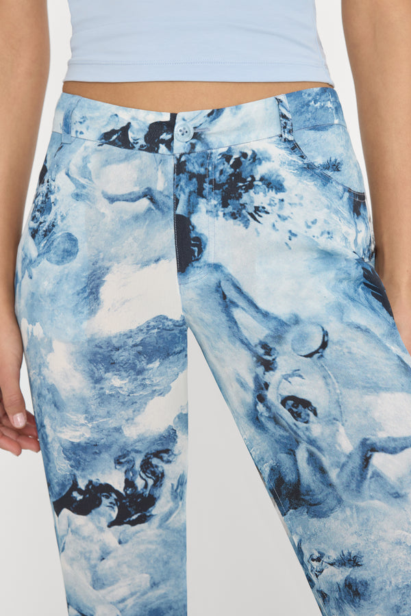 V WAIST CHIFFON FLARE PANTS | BLUE ANGEL PRINT
