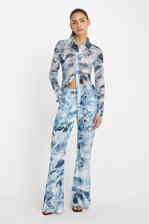 MESH BUTTON UP TOP | BLUE ANGEL PRINT