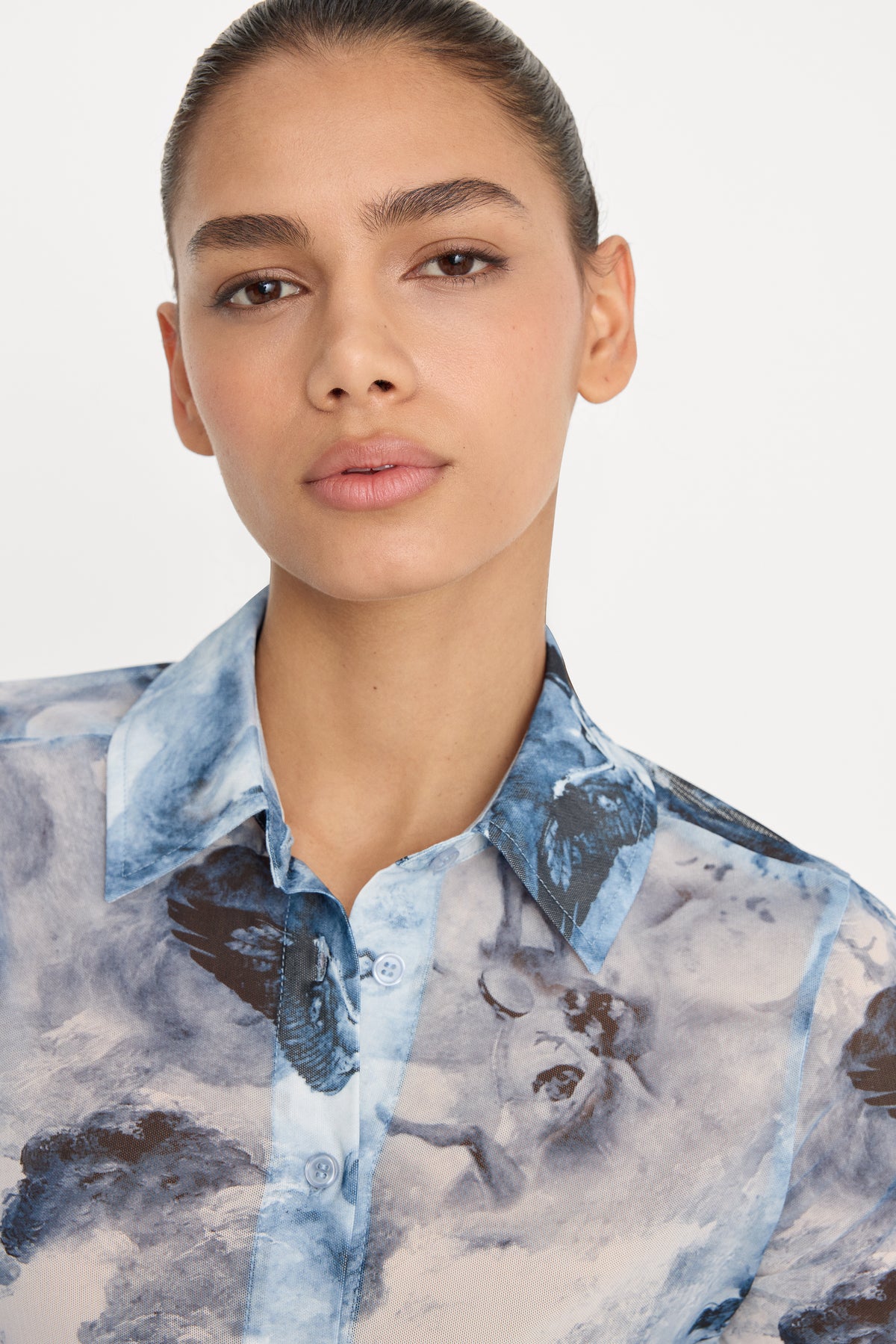 MESH BUTTON UP TOP | BLUE ANGEL PRINT-5 | GOOD AMERICAN | MODEL_A