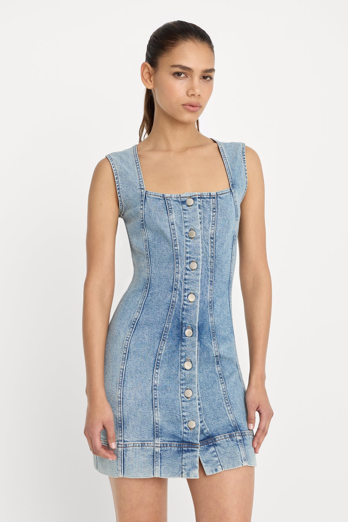 MINI BUTTON FRONT DRESS | INDIGO1104