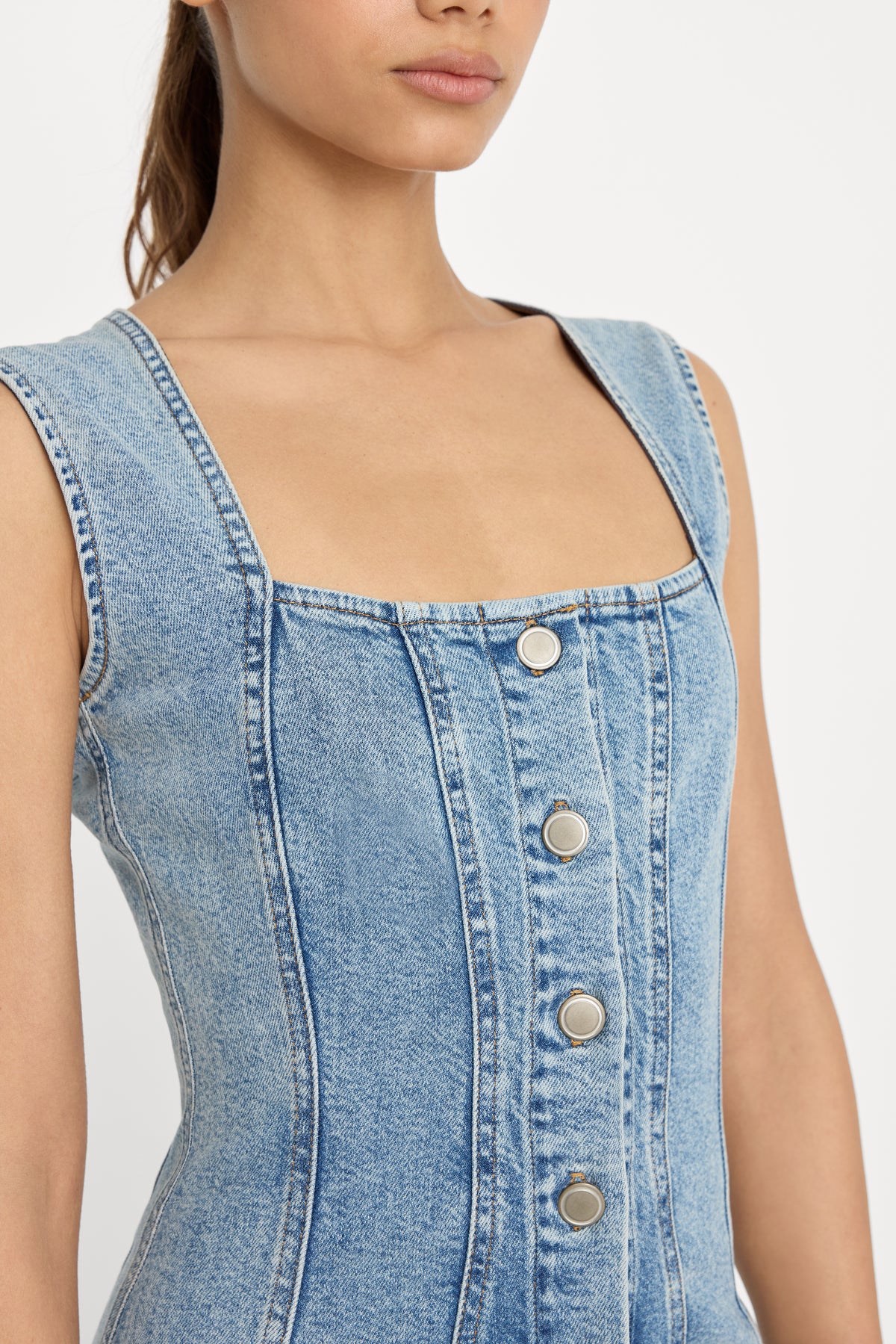 MINI BUTTON FRONT DRESS | INDIGO1104