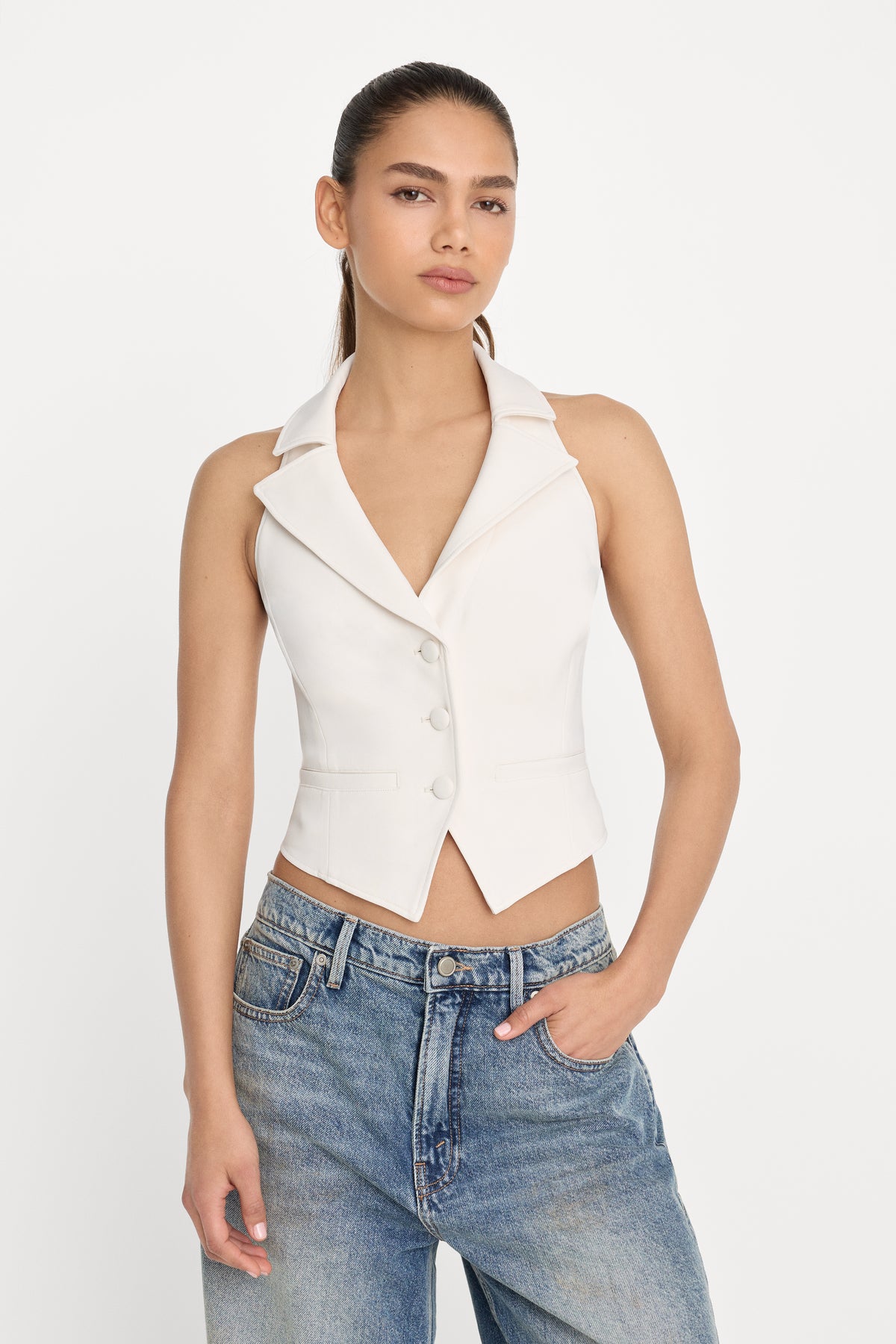 LUXE SUITING HALTER VEST | SOFT SHELL