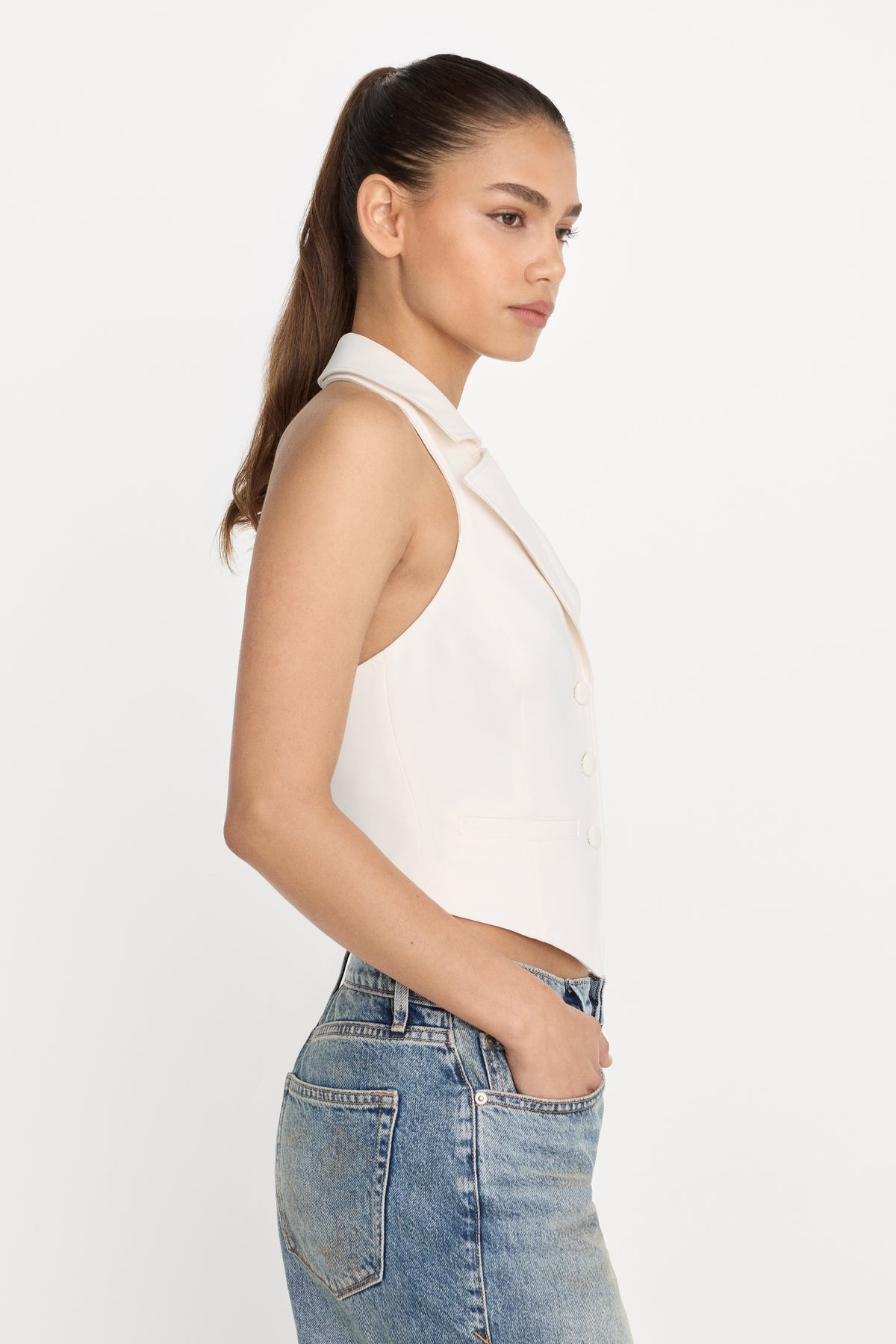 LUXE SUITING HALTER VEST | SOFT SHELL