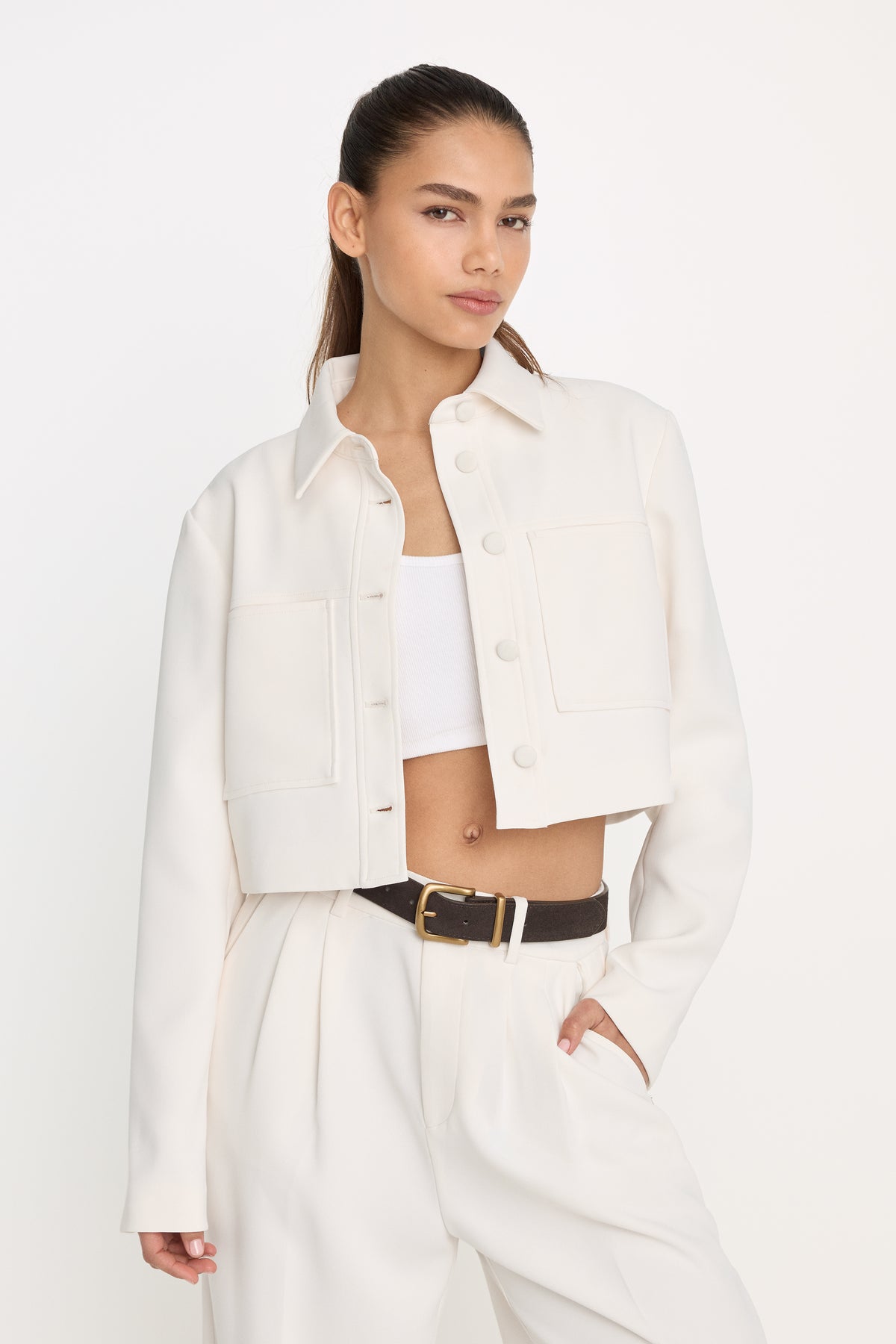 LUXE SUITING CROPPED JACKET | SOFT SHELL
