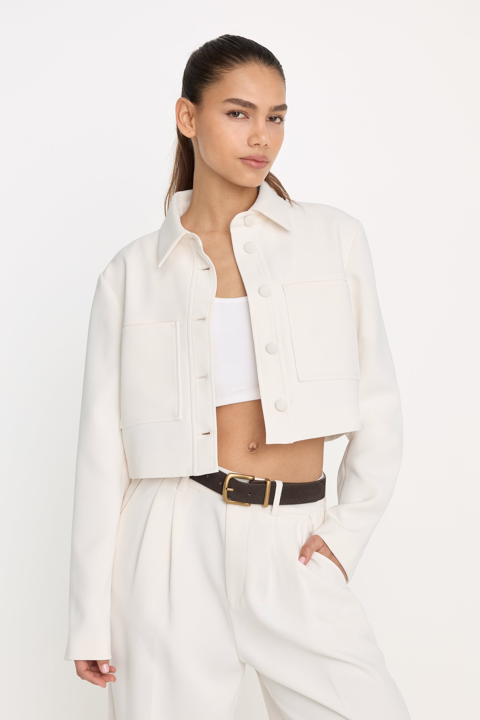 LUXE SUITING CROPPED JACKET | SOFT SHELL