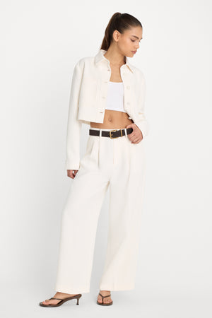 LUXE SUITING HIGH-RISE CROPPED WIDE LEG TROUSER | SOFT SHELL