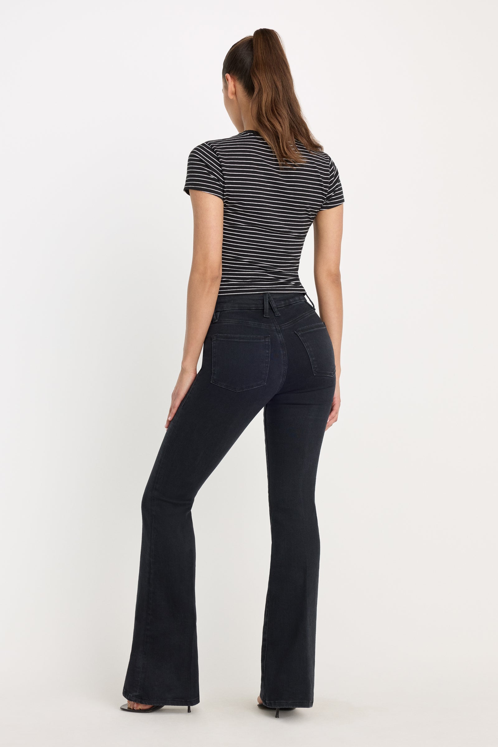 POWER STRETCH PULL-ON FLARE JEANS | BLACK001