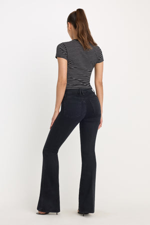 POWER STRETCH PULL-ON FLARE JEANS | BLACK001