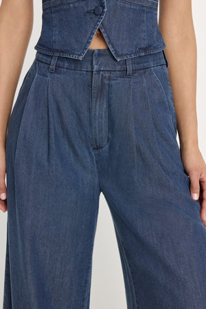 DENIM HIGH RISE CROPPED WIDE LEG TROUSER | INDIGO1187