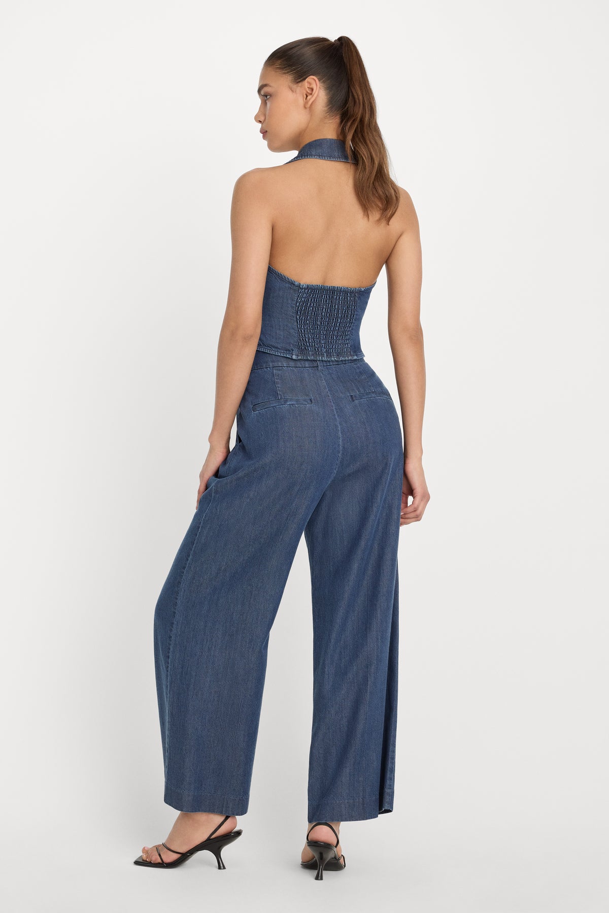 DENIM HIGH RISE CROPPED WIDE LEG TROUSER | INDIGO1187