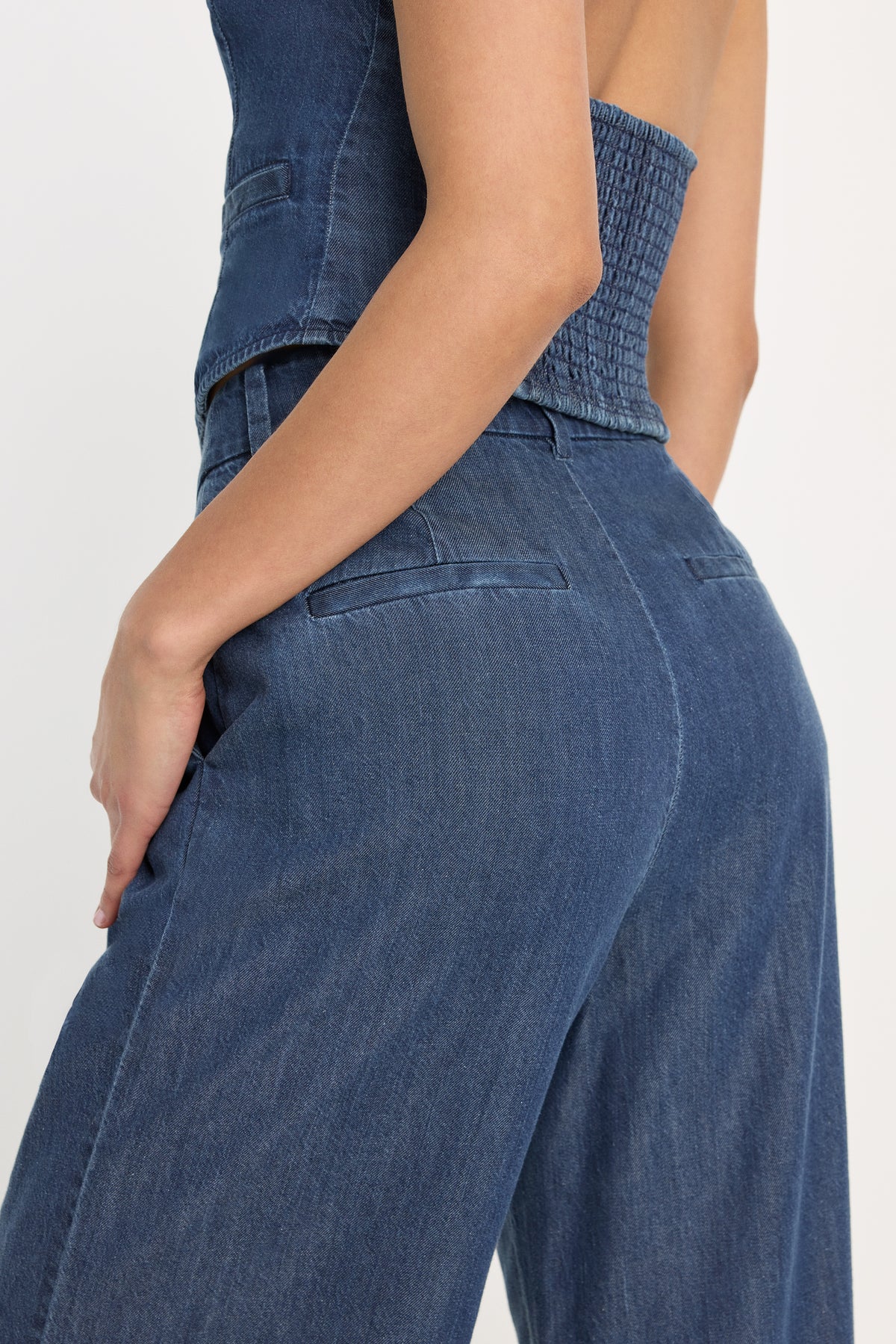DENIM HIGH RISE CROPPED WIDE LEG TROUSER | INDIGO1187