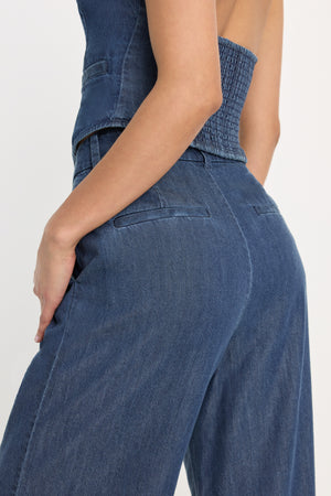 DENIM HIGH RISE CROPPED WIDE LEG TROUSER | INDIGO1187