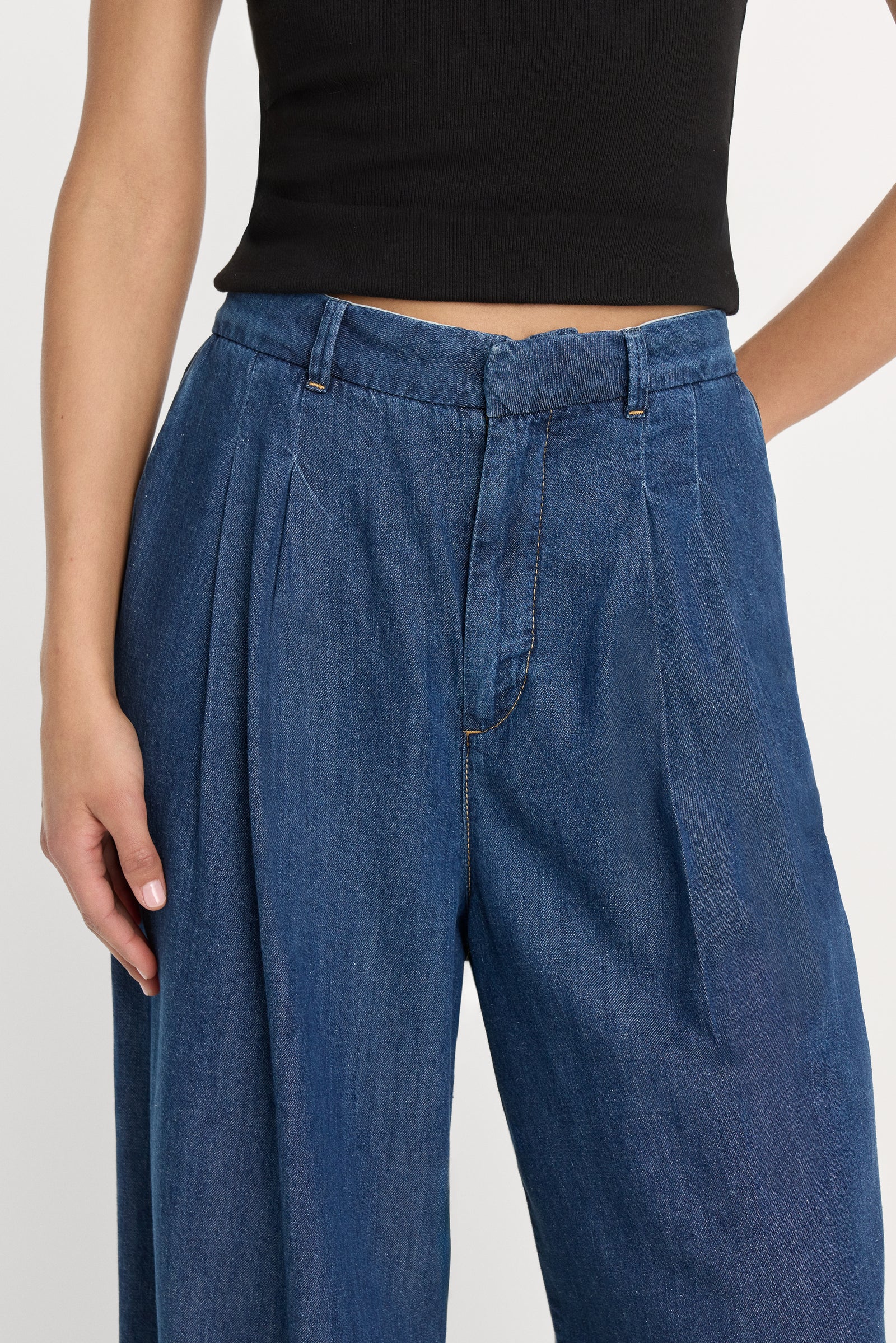 PLEATED HIGH WAISTED WIDE LEG TROUSER | INDIGO1187