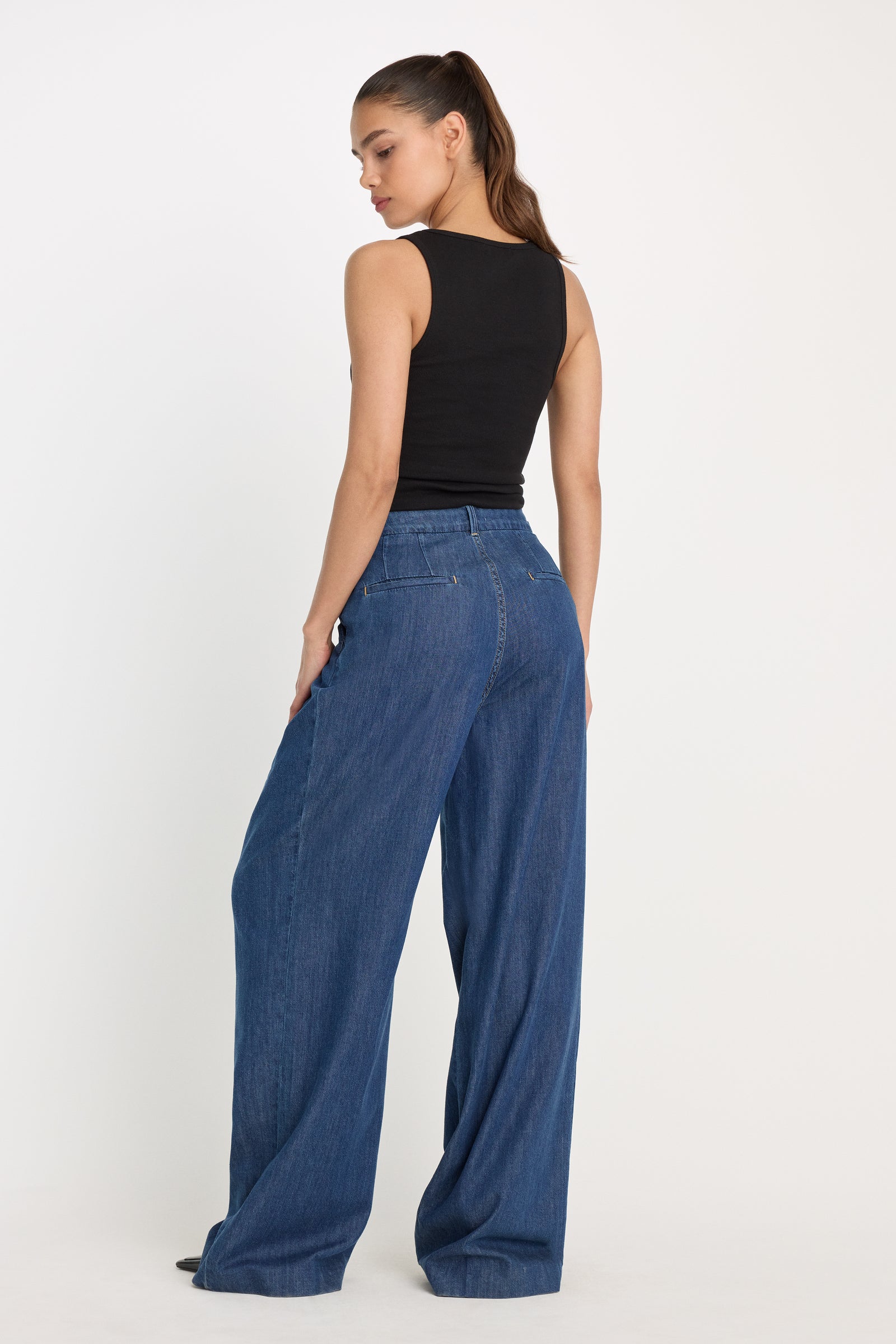 PLEATED HIGH WAISTED WIDE LEG TROUSER | INDIGO1187