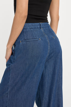 PLEATED HIGH WAISTED WIDE LEG TROUSER | INDIGO1187