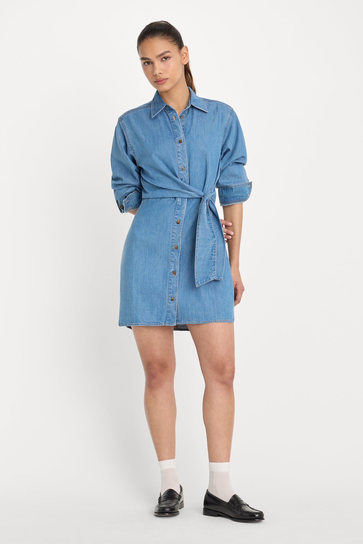 DENIM WRAP SHIRT DRESS | INDIGO266