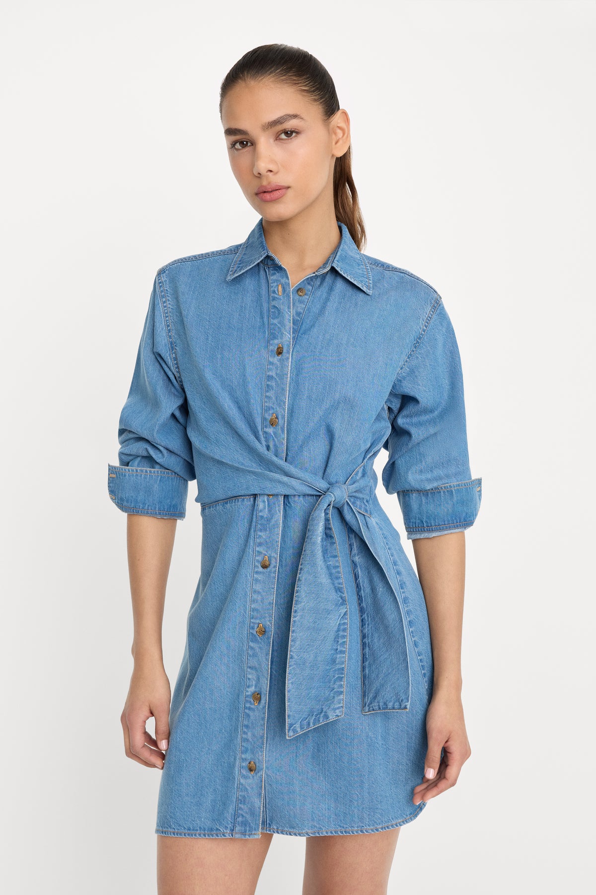 DENIM WRAP SHIRT DRESS | INDIGO266