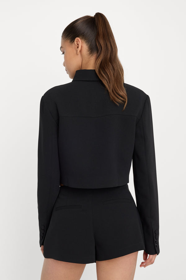 LUXE SUITING CROPPED JACKET | BLACK001