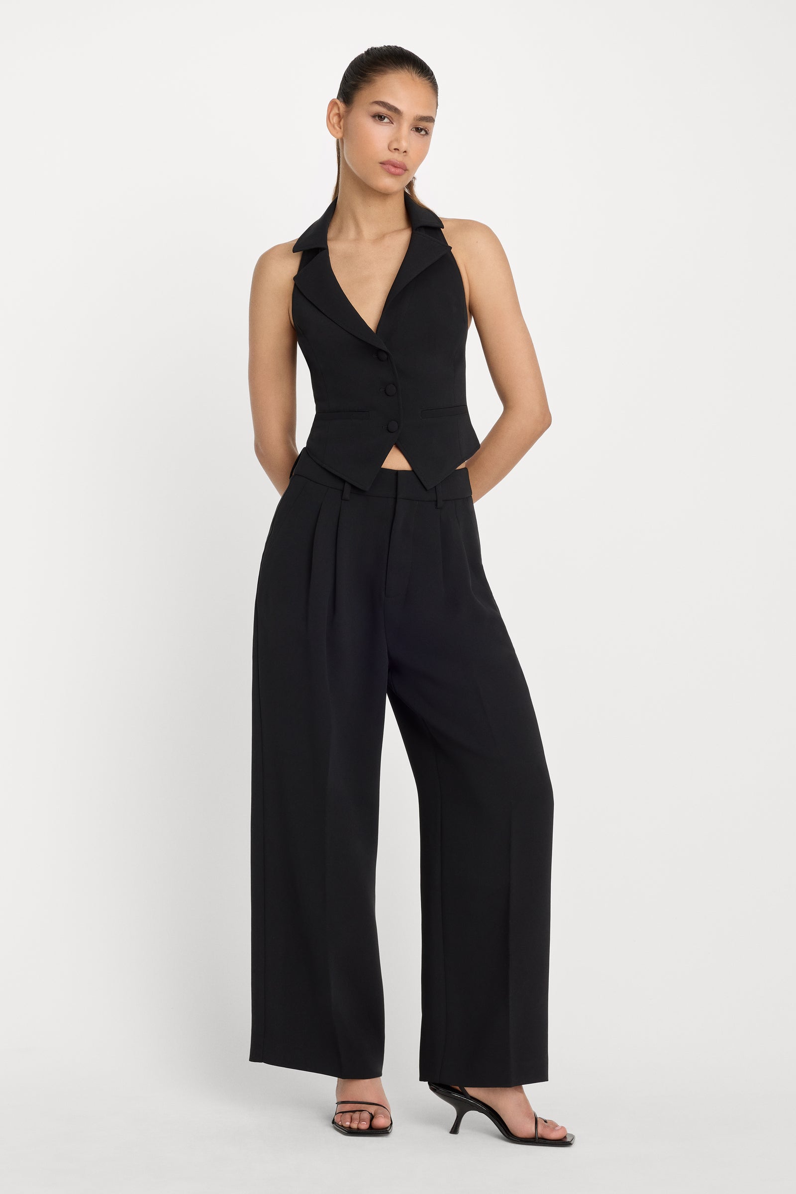 LUXE SUITING HALTER VEST | BLACK001