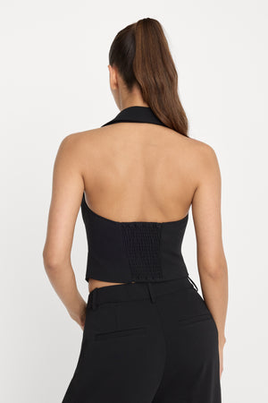 LUXE SUITING HALTER VEST | BLACK001