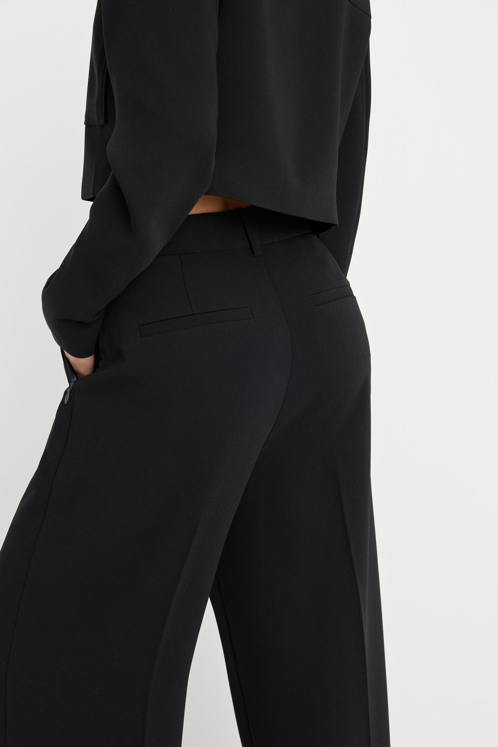 LUXE SUITING HIGH-RISE CROPPED WIDE LEG TROUSER | BLACK001