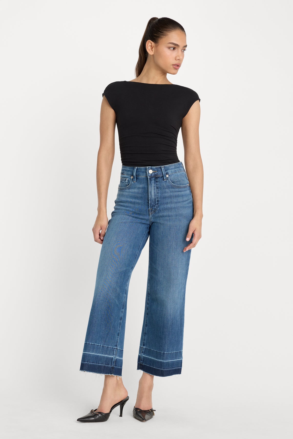 SOFT TECH GOOD WAIST PALAZZO CROPPED JEANS | INDIGO1213-1 | GOOD AMERICAN | MODEL_A