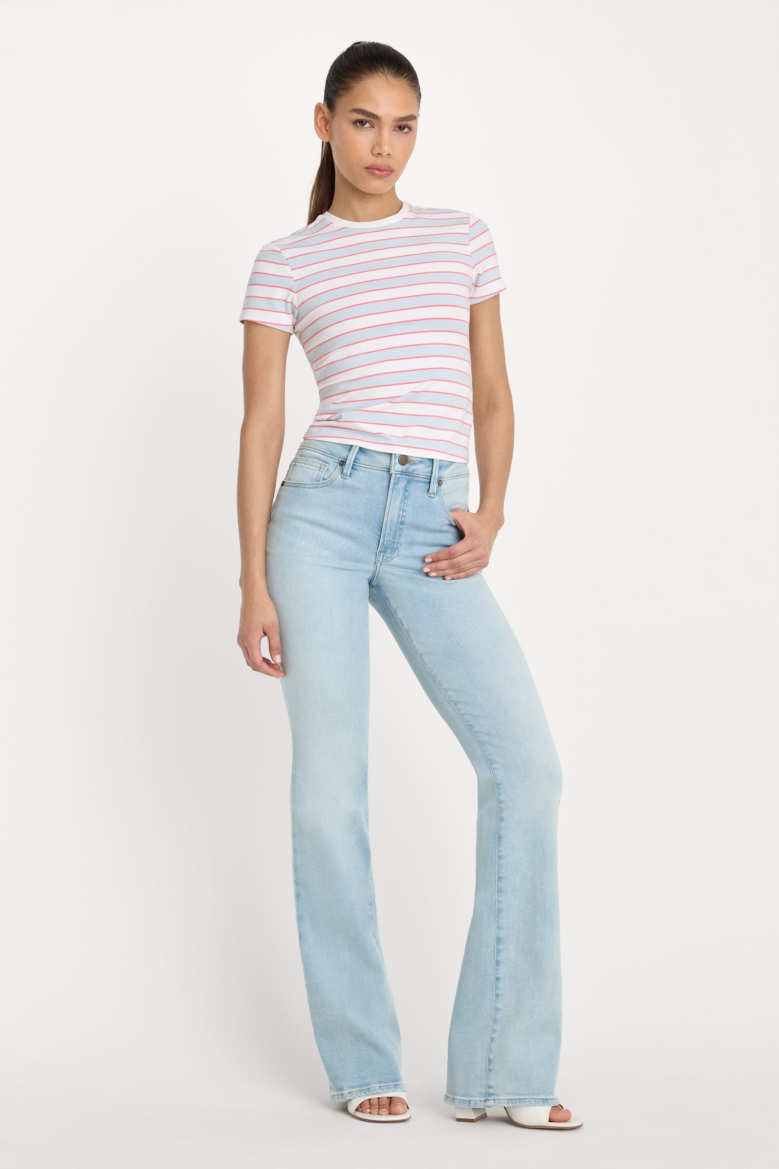 SUPER STRETCH BABY TEE | SKY STRIPE