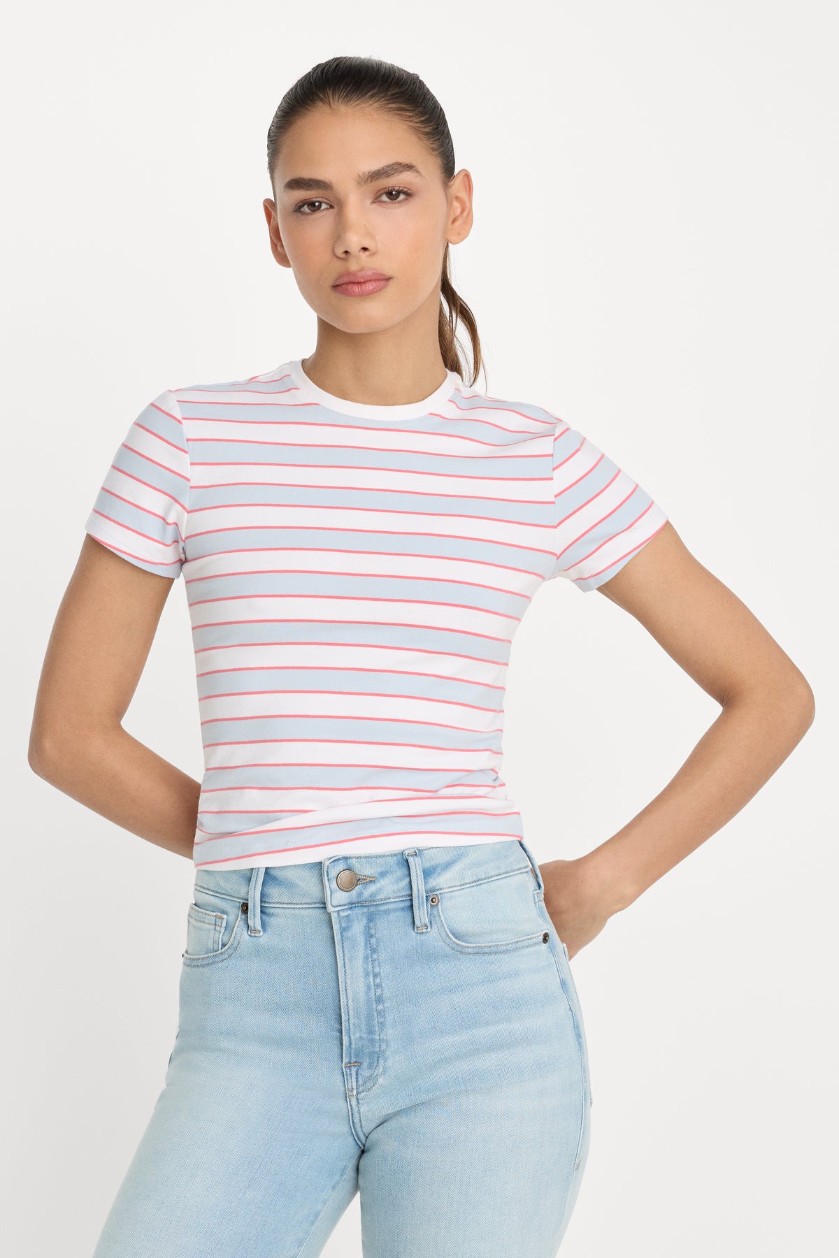 SUPER STRETCH BABY TEE | SKY STRIPE
