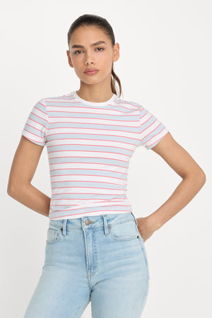 SUPER STRETCH BABY TEE | SKY STRIPE
