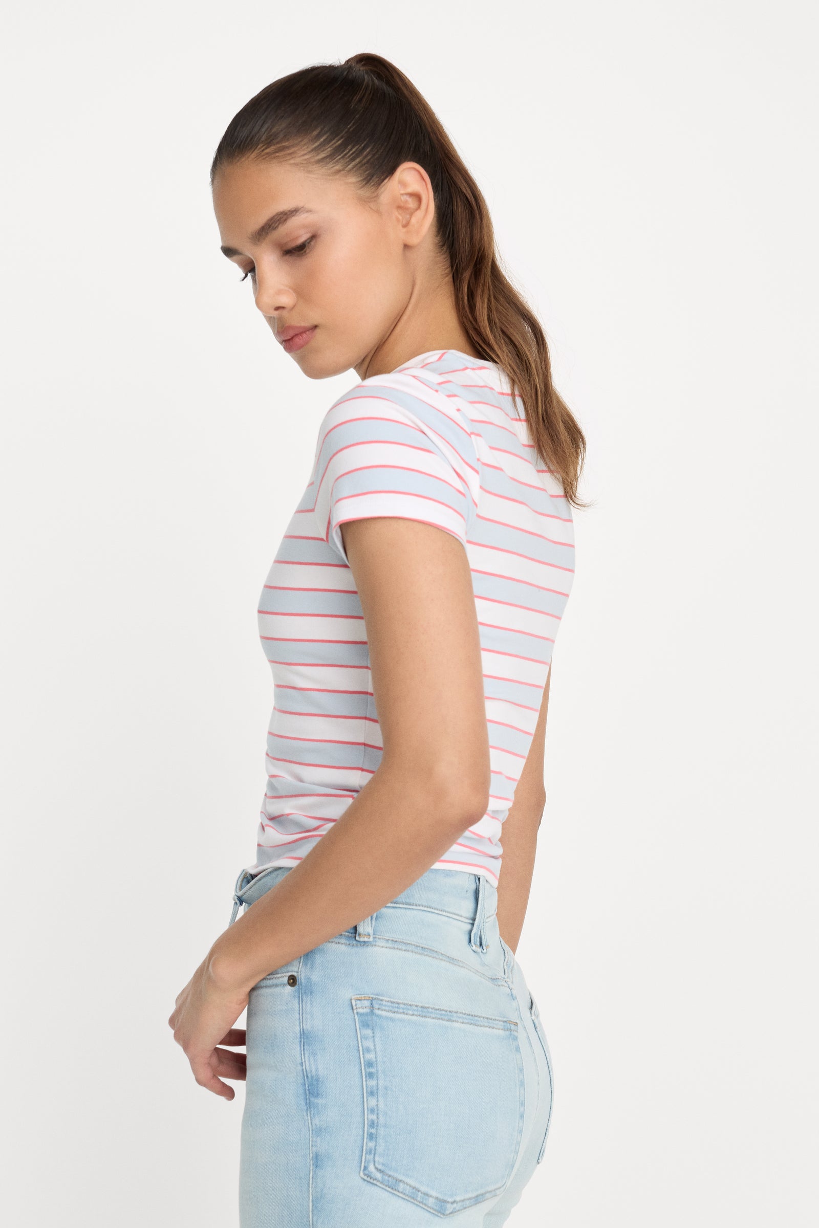 SUPER STRETCH BABY TEE | SKY STRIPE